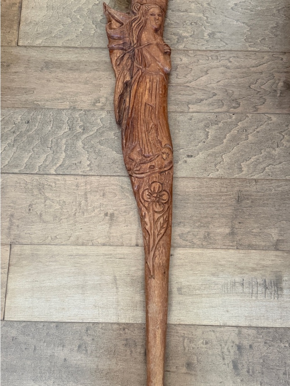 Hand-Carved Wooden Fairy Cane